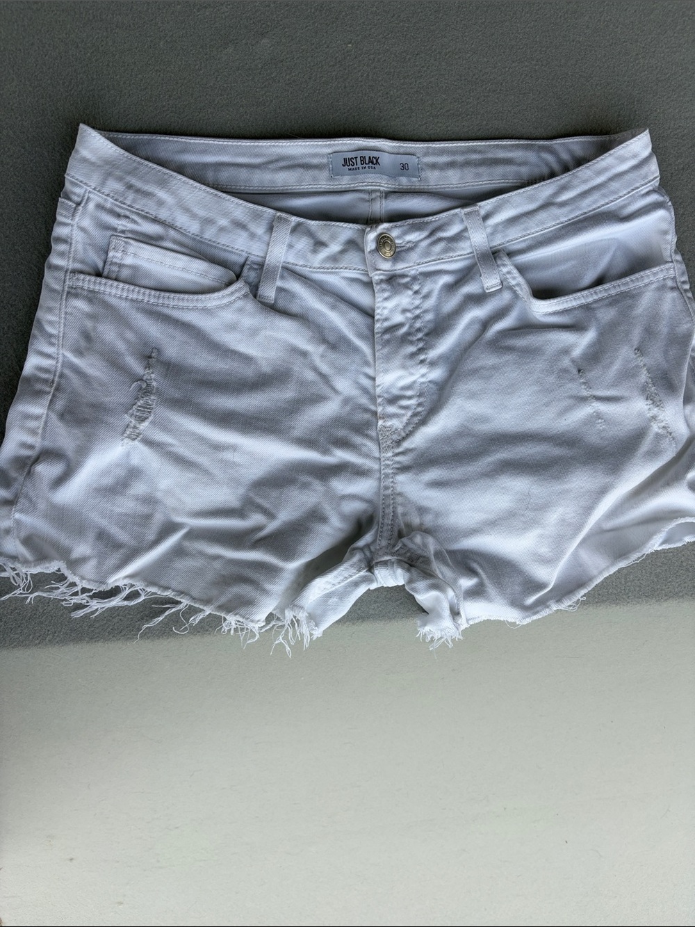 Just Black White Frayed Hem Denim Shorts